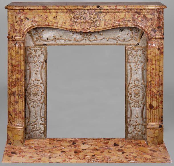 End of the 18th century fireplace in Brèche d’Alep marble with a bouquet-0