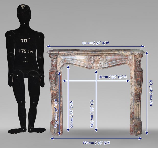 Louis XV style three shell mantel in Enjugerais marble-10