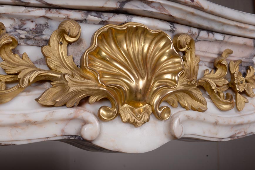 Louis XV mantel in Brecca di Seravezza marble with gilt bronzes-2