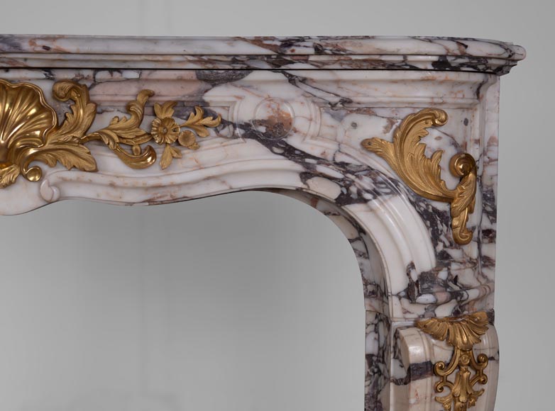Louis XV mantel in Brecca di Seravezza marble with gilt bronzes-7