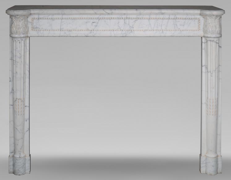 Louis XVI fireplace with half columns in a veined Carrara marble-0