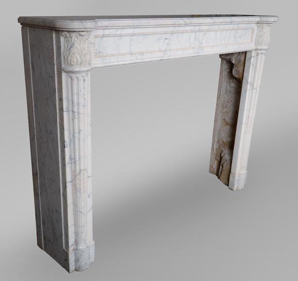 Louis XVI fireplace with half columns in a veined Carrara marble-3