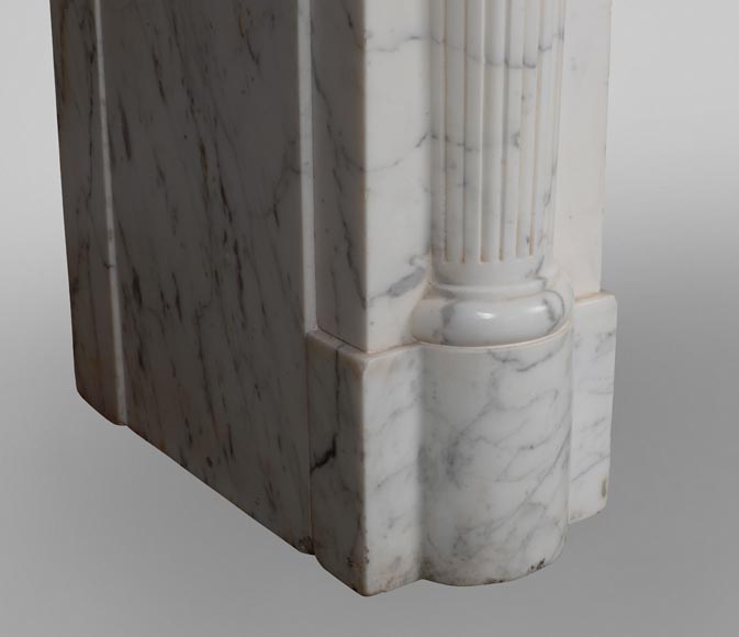 Louis XVI fireplace with half columns in a veined Carrara marble-5