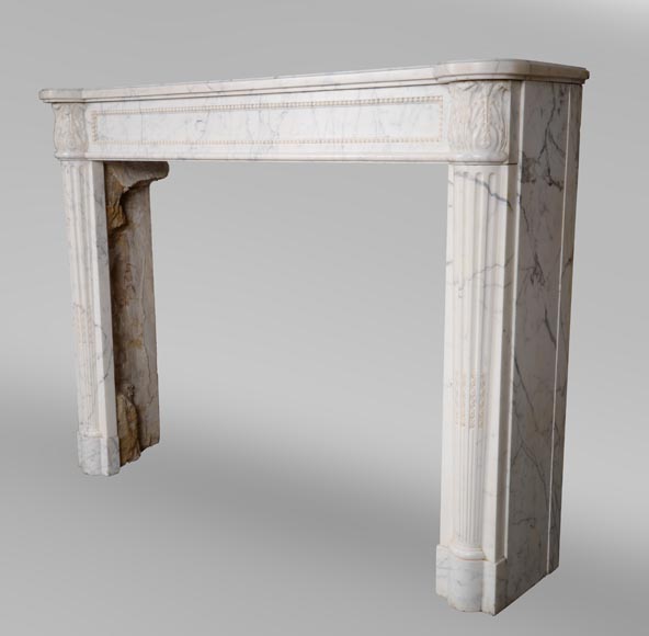 Louis XVI fireplace with half columns in a veined Carrara marble-6