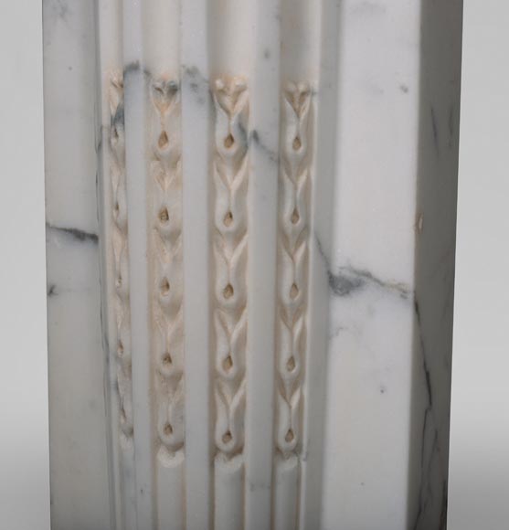 Louis XVI fireplace with half columns in a veined Carrara marble-8