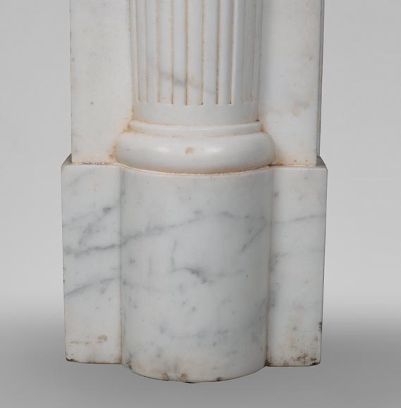 Louis XVI fireplace with half columns in a veined Carrara marble-9
