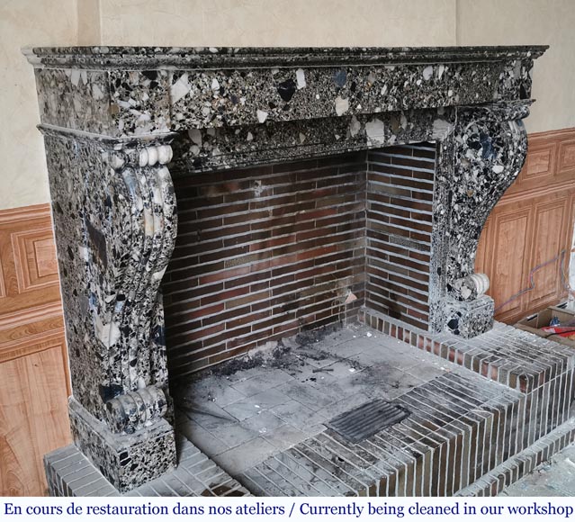 Antique Restoration mantel in grey Breccia de Médous, second half of the 19th century-2