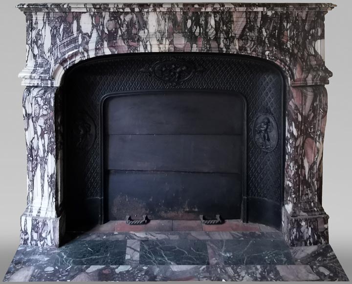 Important antique Regence style mantel in Violet Breccia marble, end of the 19th century-0