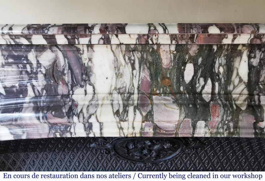 Important antique Regence style mantel in Violet Breccia marble, end of the 19th century-1
