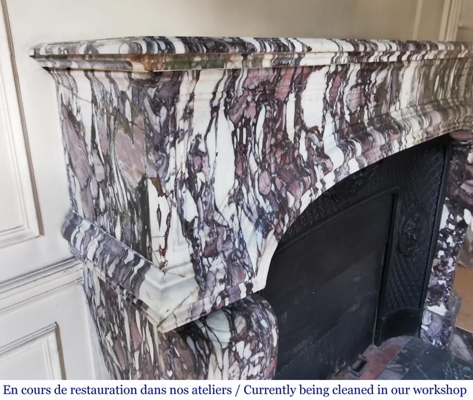 Important antique Regence style mantel in Violet Breccia marble, end of the 19th century-3