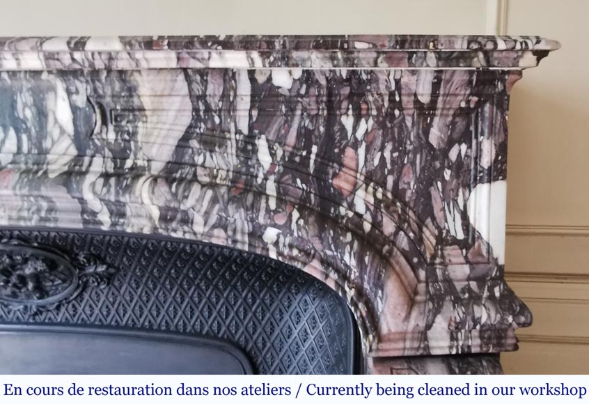 Important antique Regence style mantel in Violet Breccia marble, end of the 19th century-6