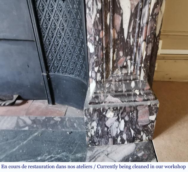 Important antique Regence style mantel in Violet Breccia marble, end of the 19th century-7