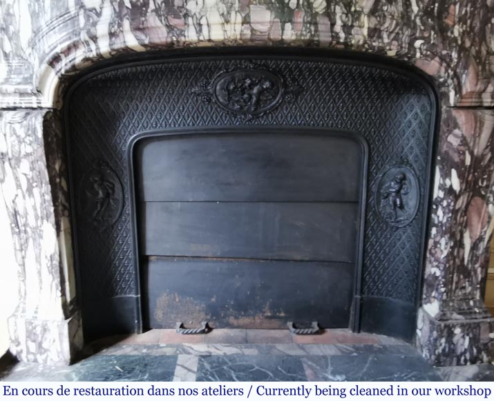 Important antique Regence style mantel in Violet Breccia marble, end of the 19th century-8