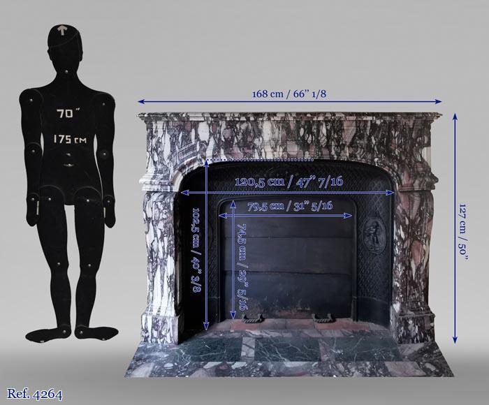 Important antique Regence style mantel in Violet Breccia marble, end of the 19th century-11
