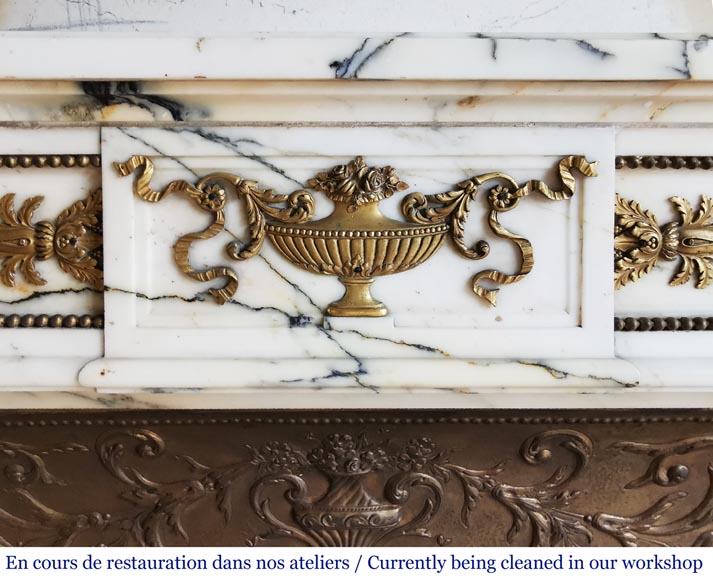 Beautiful Louis XVI style fireplace in Paonazzo marble with bronze ornements, end of the 19th century-1