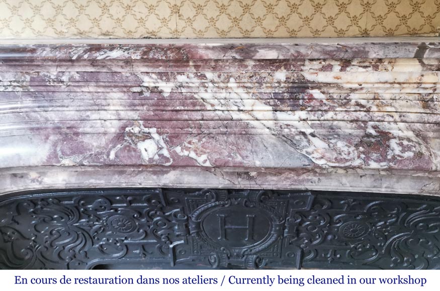 Important antique Regence style mantel in Fleur de pêcher marble-1