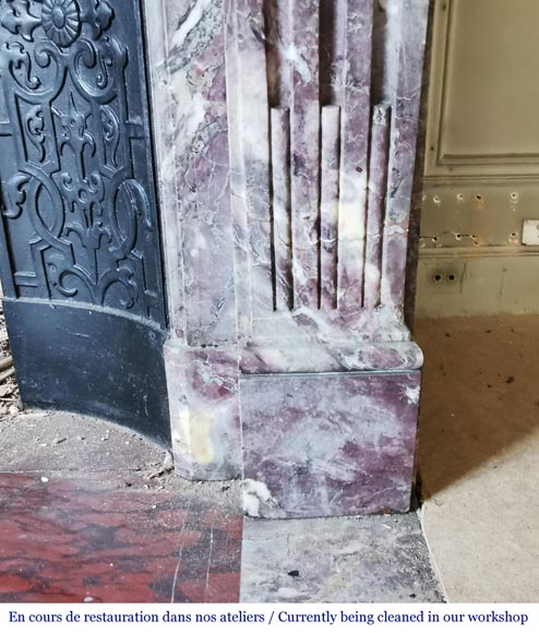 Important antique Regence style mantel in Fleur de pêcher marble-7
