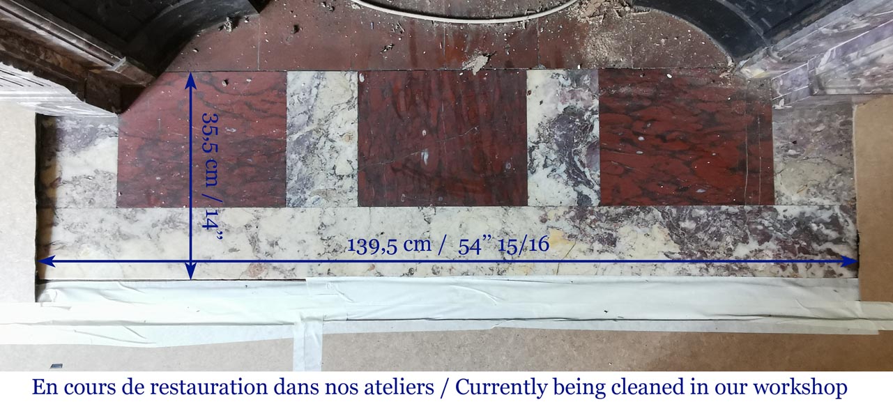 Important antique Regence style mantel in Fleur de pêcher marble-8