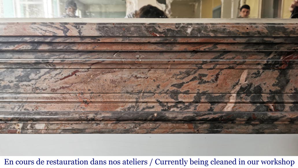 Antique Louis XVI style mantel in Enjugerais marble, end of the 19th century-1