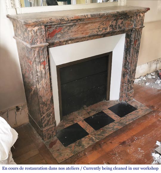 Antique Louis XVI style mantel in Enjugerais marble, end of the 19th century-2