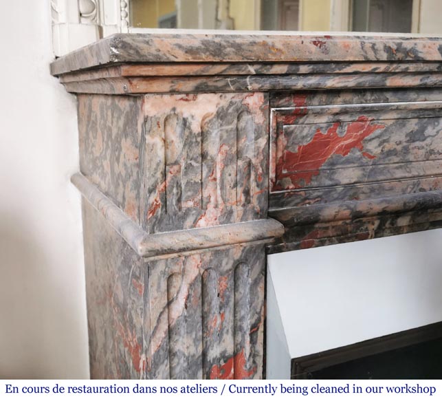 Antique Louis XVI style mantel in Enjugerais marble, end of the 19th century-3
