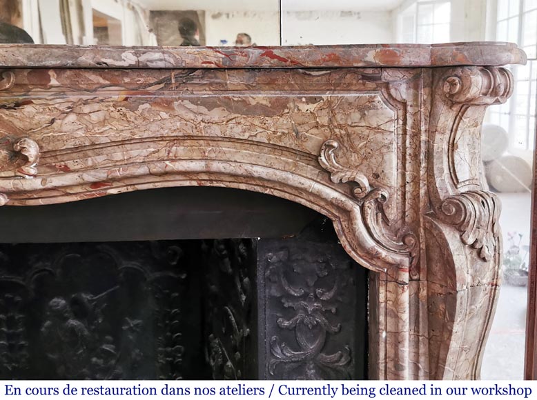 Antique Louis XV style mantel in Sarrancolin marble, end of the 19th century-7