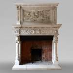 Monumental Neo-Renaissance style stone mantel, with the County of Horne’s coat of arms, circa 1905