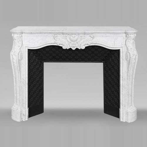 Louis XV-style Carrara marble fireplace, decorated with a palmette