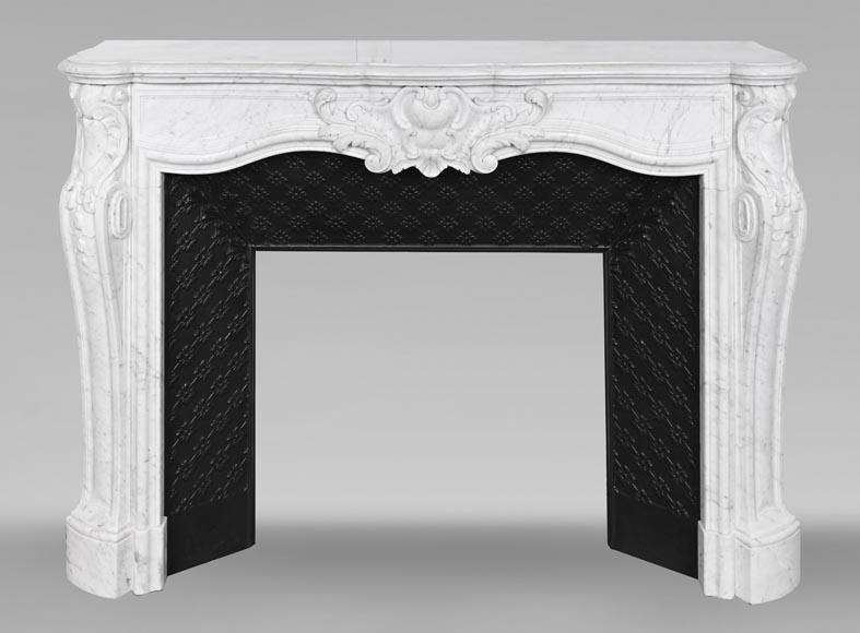 Louis XV-style Carrara marble fireplace, decorated with a palmette Louis XV-style Carrara marble fireplace, decorated with a palmette-0