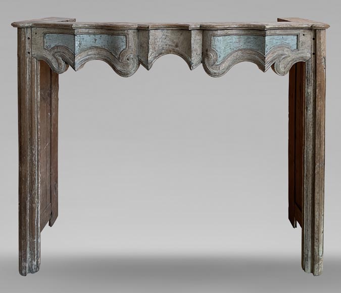Louis XV period mantel in chestnut wood with antique blue polychromy, 18th century-0