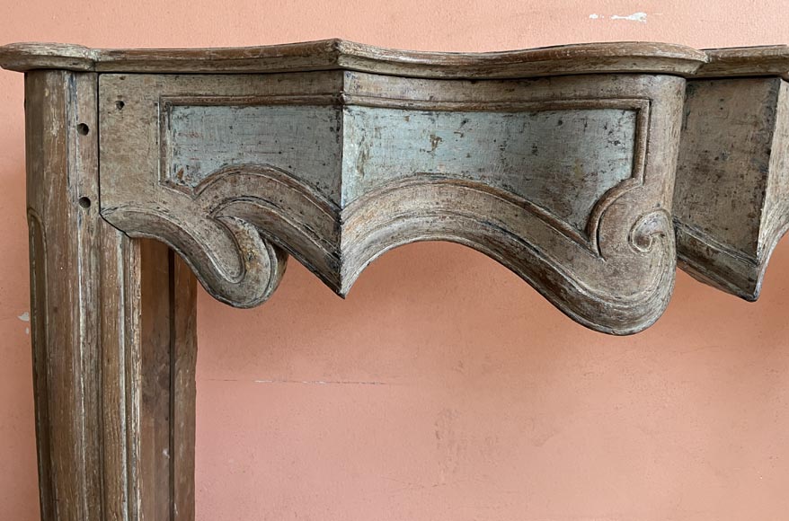 Louis XV period mantel in chestnut wood with antique blue polychromy, 18th century-3
