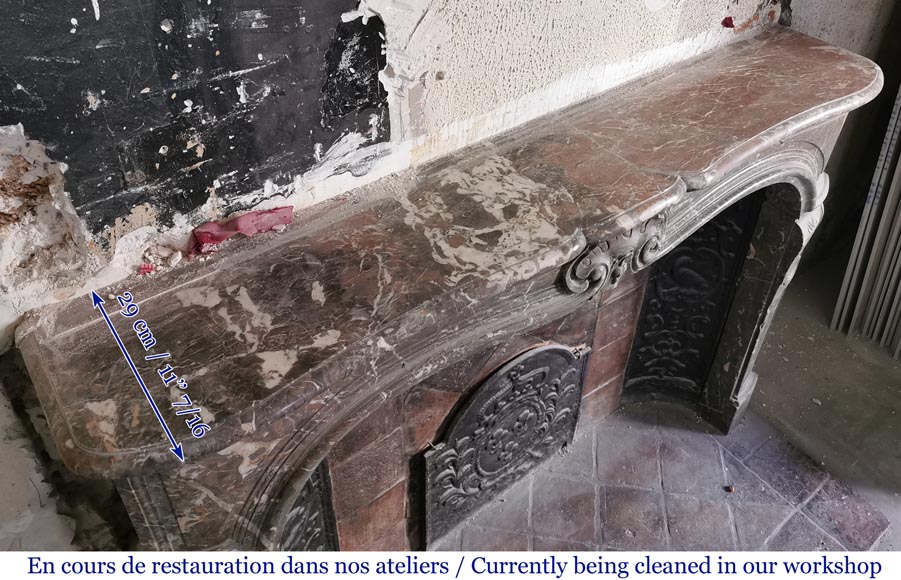 Important Louis XV period fireplace in Rouge du Nord marble-8