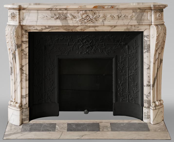 Beautiful Louis XVI mantel in Arabescato marble, with a laurel crown-0