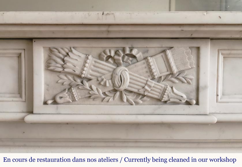 Louis XVI style mantel in white Carrara marble with quivers-1