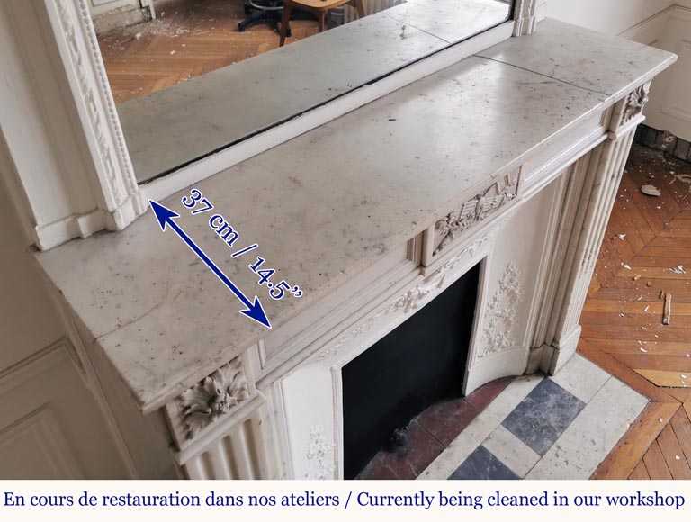 Louis XVI style mantel in white Carrara marble with quivers-10