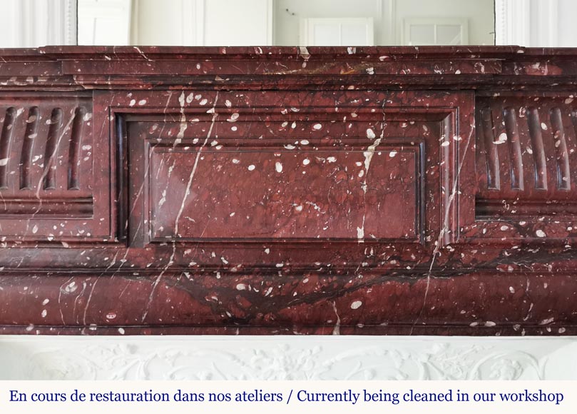 Important Louis XIV style mantel in red Griotte marble with accroterion and bolection -1