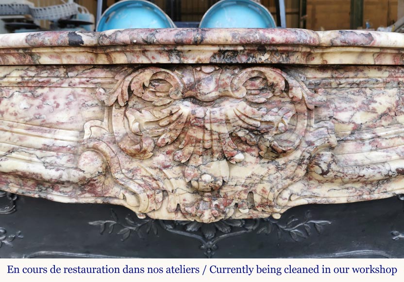 Outstanding Louis XV style mantel, Fleur de Pêcher marble-1