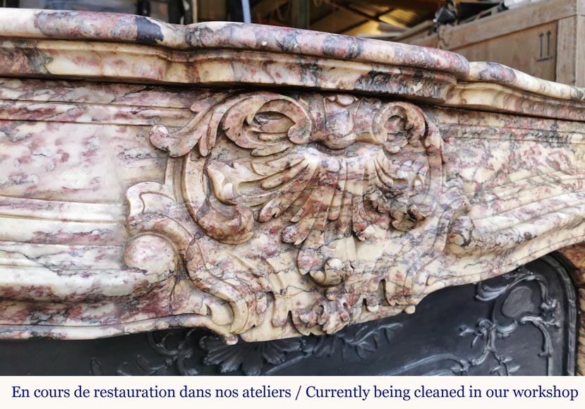 Outstanding Louis XV style mantel, Fleur de Pêcher marble-2