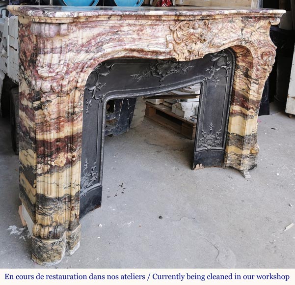 Outstanding Louis XV style mantel, Fleur de Pêcher marble-4
