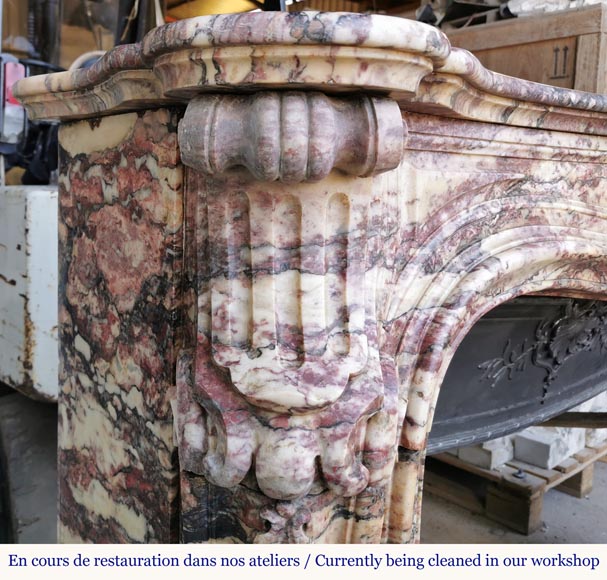 Outstanding Louis XV style mantel, Fleur de Pêcher marble-5
