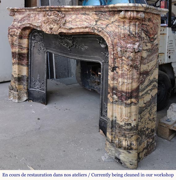 Outstanding Louis XV style mantel, Fleur de Pêcher marble-8