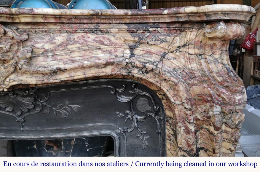 Outstanding Louis XV style mantel, Fleur de Pêcher marble-9