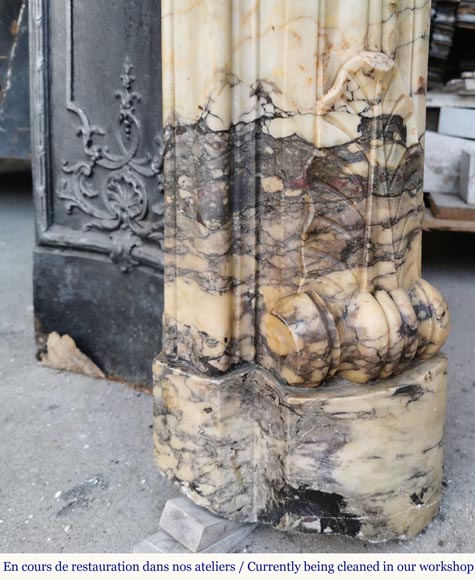 Outstanding Louis XV style mantel, Fleur de Pêcher marble-11
