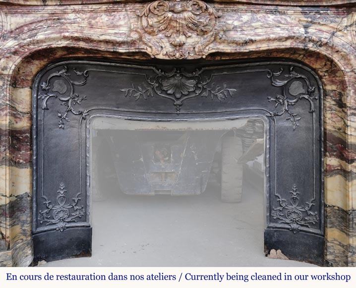 Outstanding Louis XV style mantel, Fleur de Pêcher marble-12