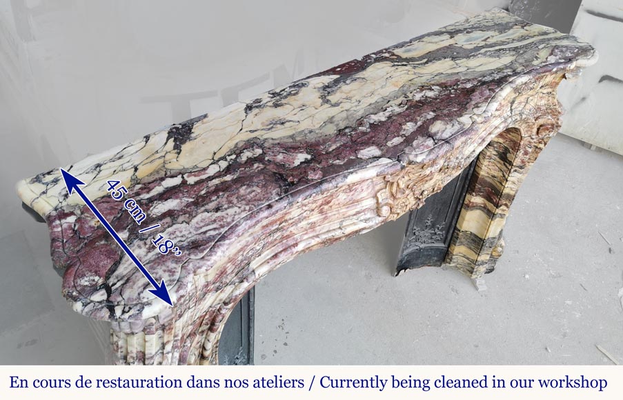 Outstanding Louis XV style mantel, Fleur de Pêcher marble-13