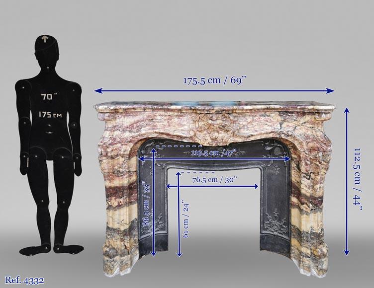 Outstanding Louis XV style mantel, Fleur de Pêcher marble-14