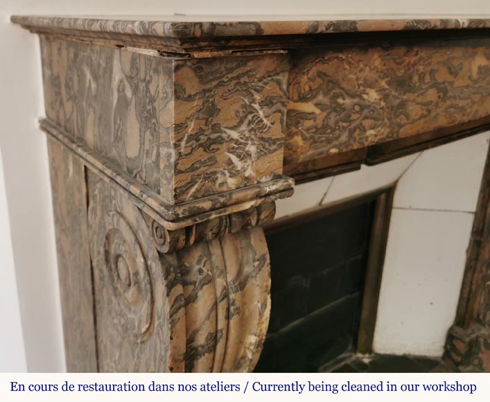 Antique Restoration style fireplace mantel in Enjugerais marble-4