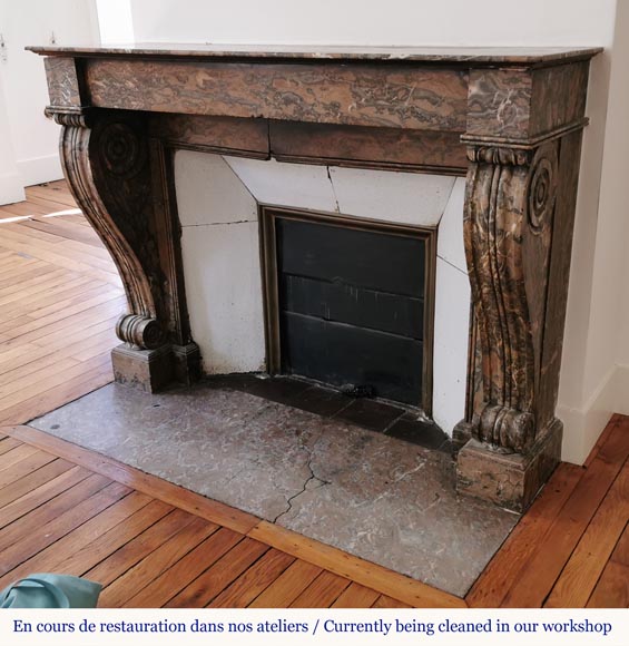 Antique Restoration style fireplace mantel in Enjugerais marble-6