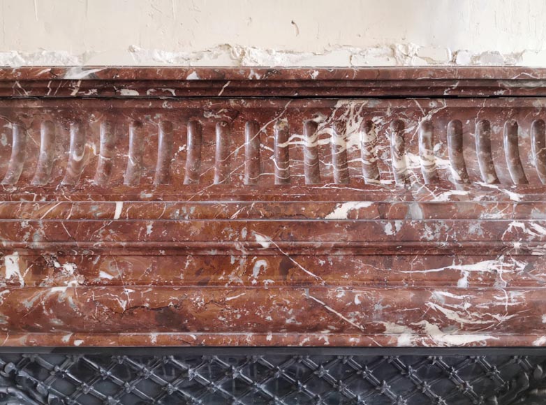 Antique Louis XIV mantel with accoterion in Rouge du Nord marble-1