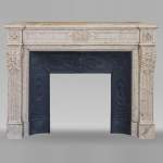 Antique Louis XVI fireplace in Carrara marble with acanthus leaves
